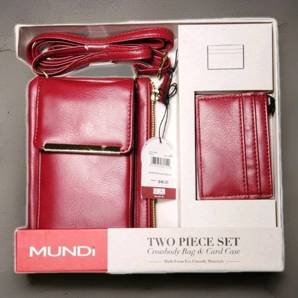 Mundi 2 Piece Set, Crossbody Bag & Card Case RFID Protected, Faux Leather - Red